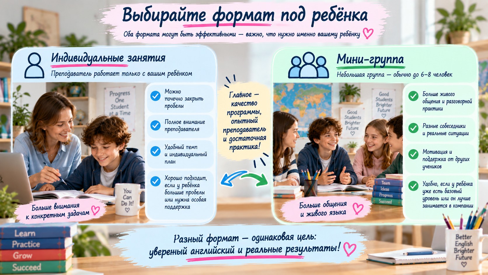 Индивидуальные занятия или мини-группа — выбирайте формат под ребёнка