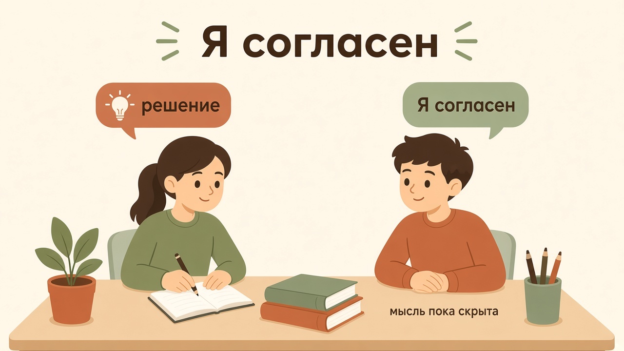 Один ученик объясняет решение, второй присутствует, но свою мысль ещё не произносит