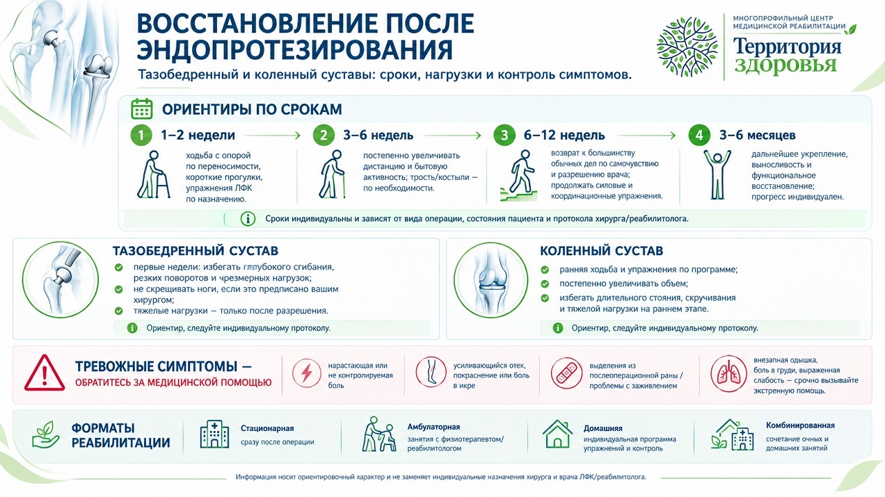 Сроки восстановления, допустимые нагрузки, тревожные симптомы и форматы реабилитации