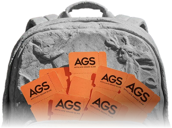 Stone backpack full of Affiliate Grand Slam tickets