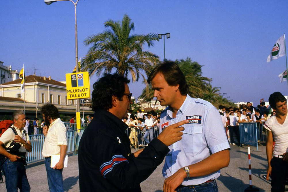 Руководитель Martini Racing Чезаре Фьорио и гонщик команды Маркку Ален, ралли Сан-Ремо 1983