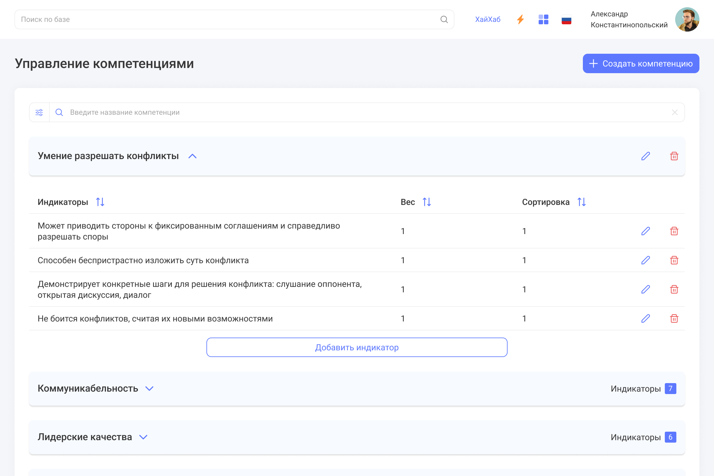 Компетенции и&nbsp;индикаторы