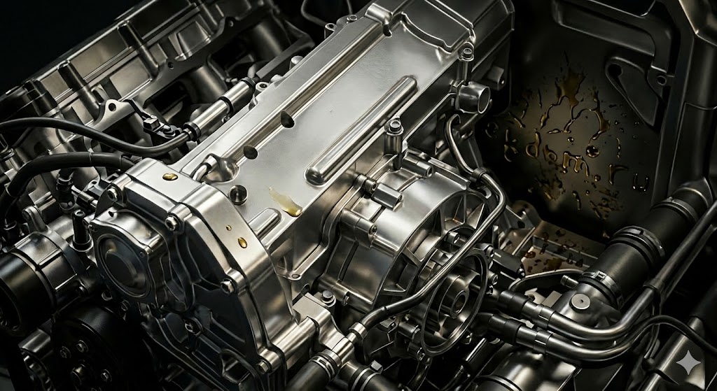 Международный день биодизеля макросъемка капель биотоплива на металле двигателя.