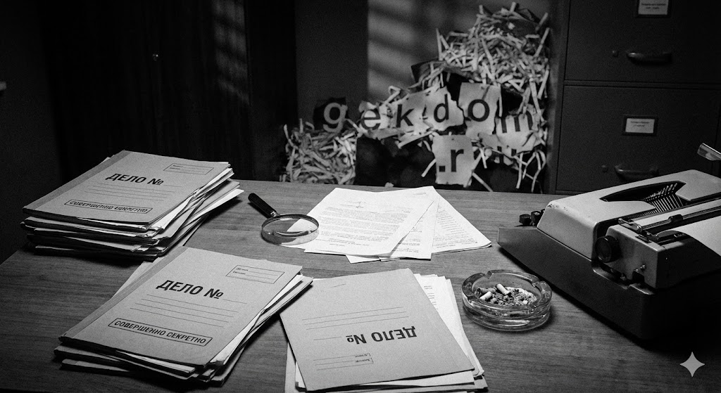 Рабочий стол частного детектива с лупой и документами