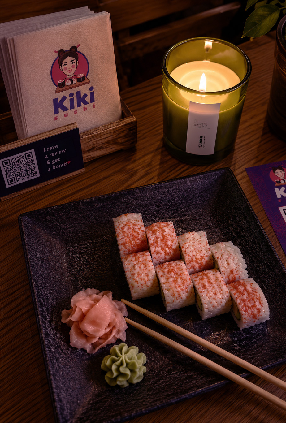 Kiki Sushi fresh sushi rolls photographed for delivery menu