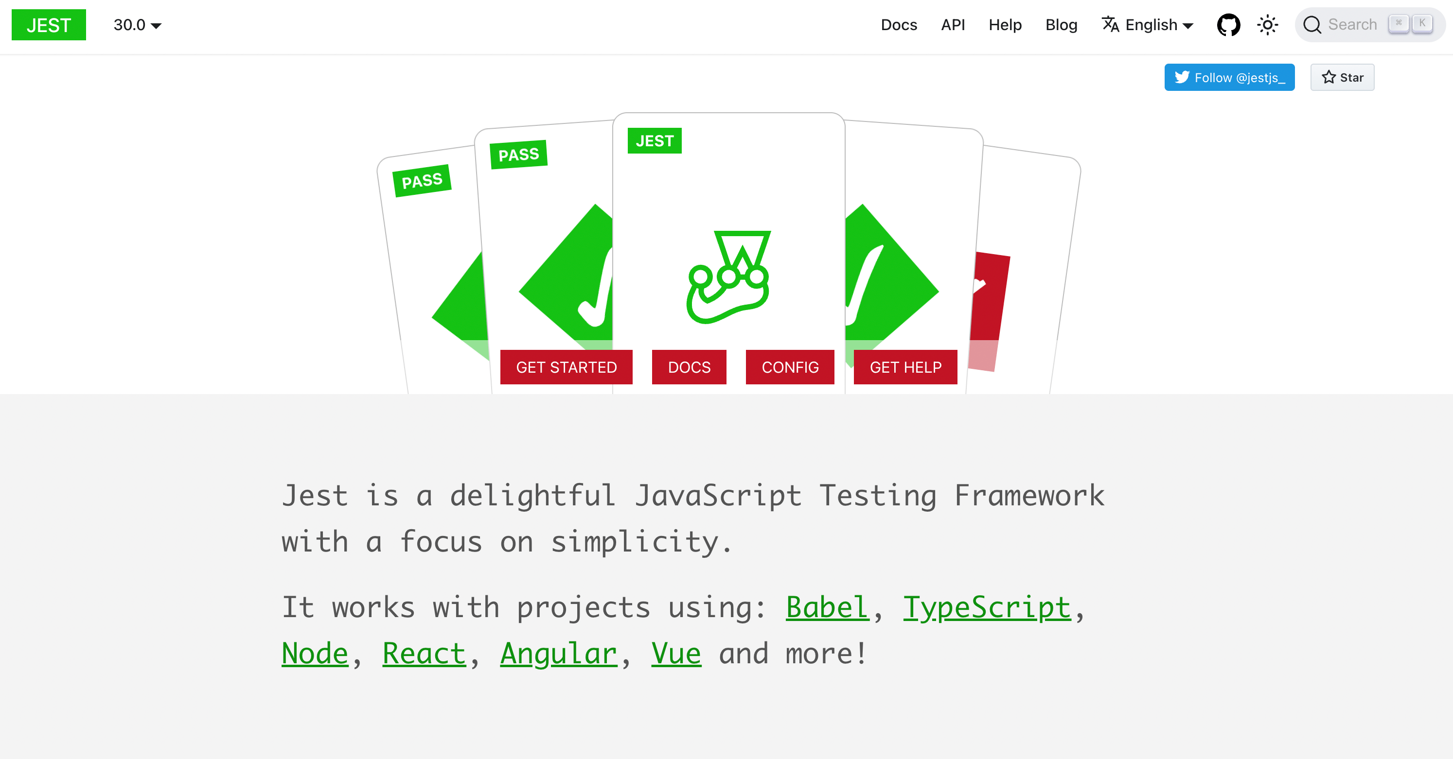 Скриншот страницы Jest