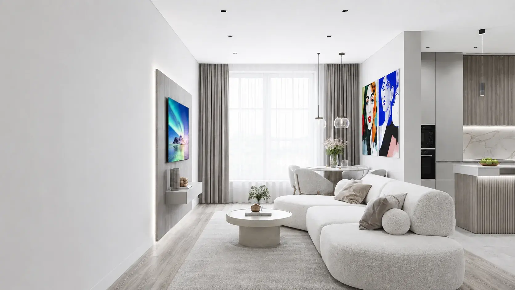 Современная кухня-гостиная квартиры 78 м² в ЖК Сурикова SMART 2.0 в Туле — проект STRUKTURA
