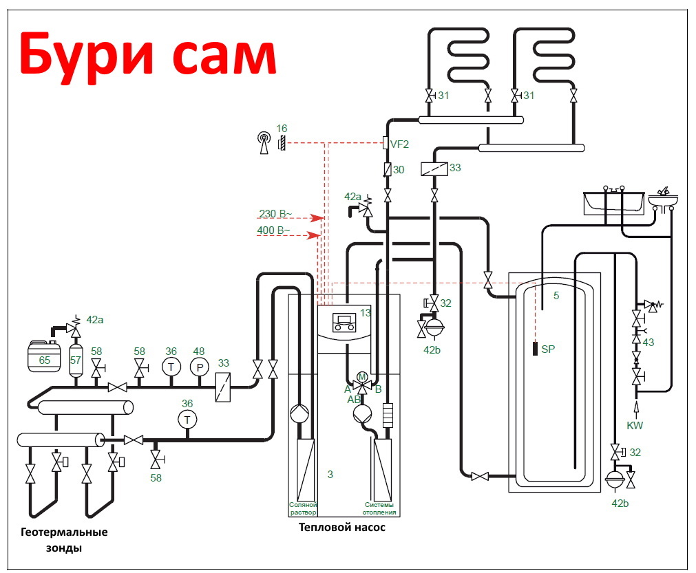 Схема подключения теплового насоса