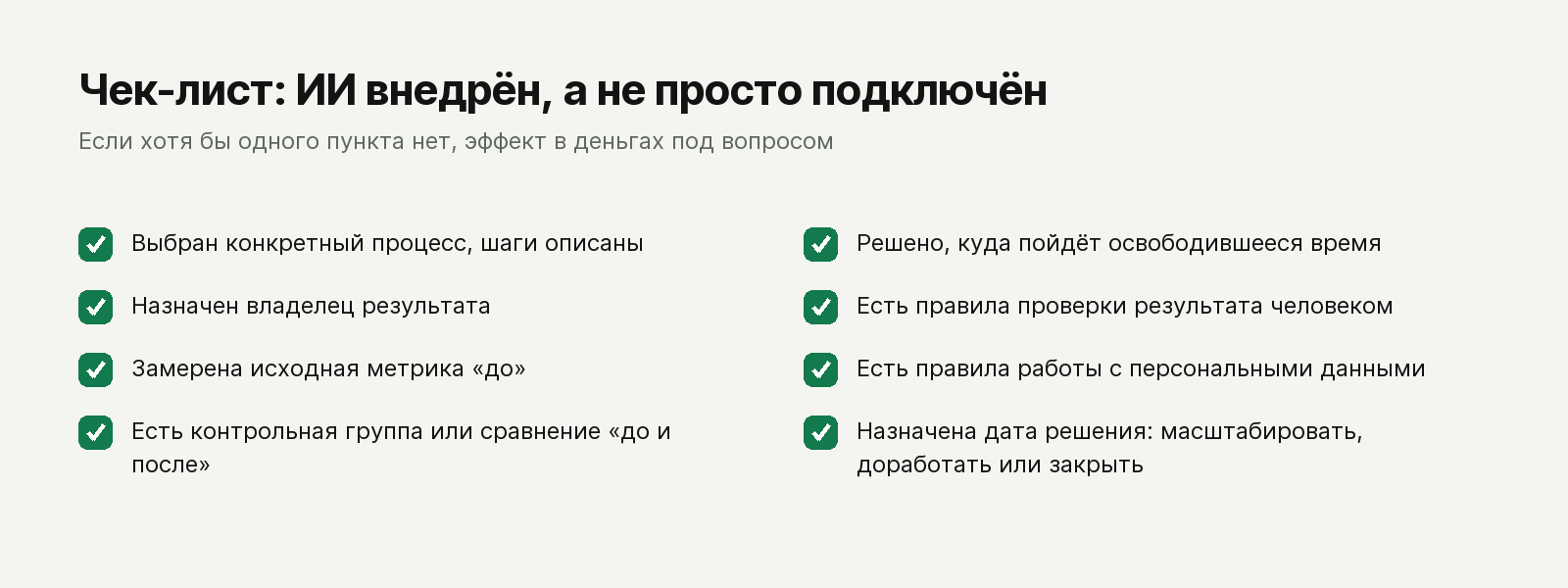 Чек-лист внедрения ИИ из восьми пунктов