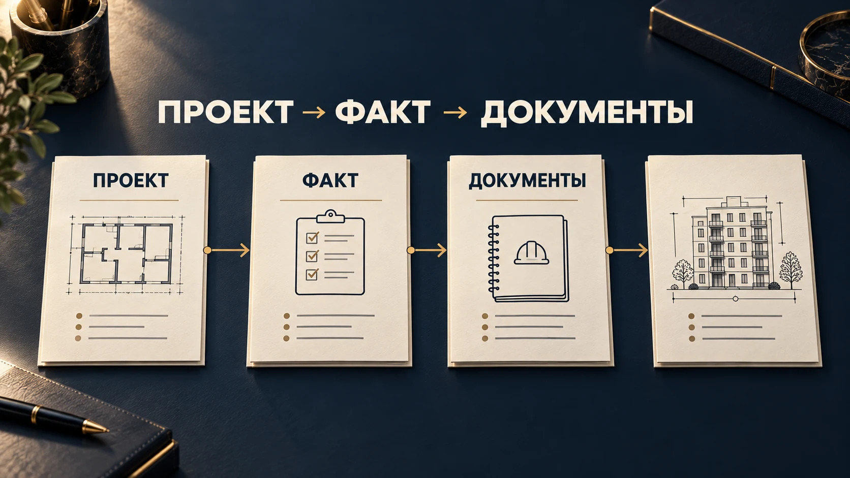 Концептуальная схема комплекта исполнительной документации: проект, акты, журналы и исполнительные чертежи