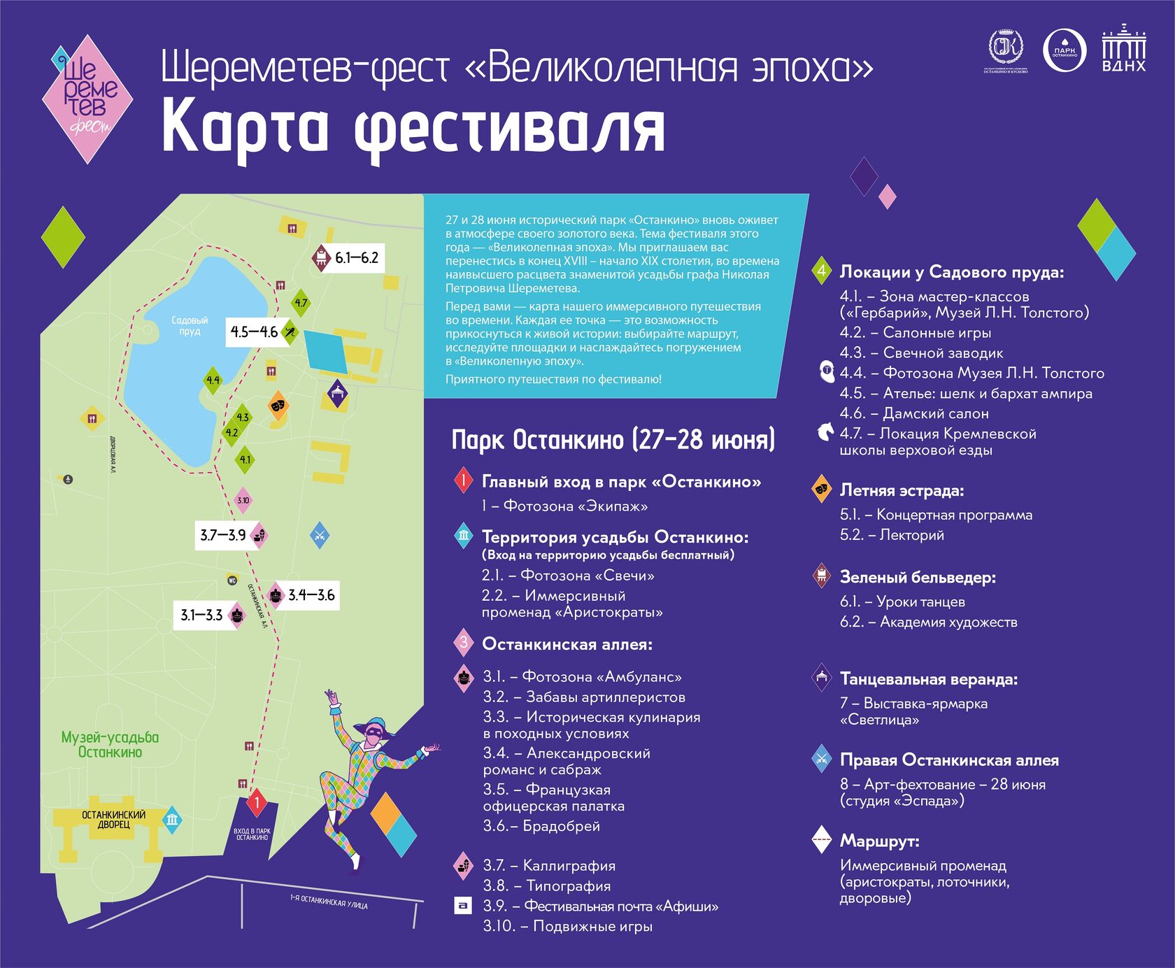 Карта площадок фестиваля Шереметев-фест «Великолепная эпоха»
