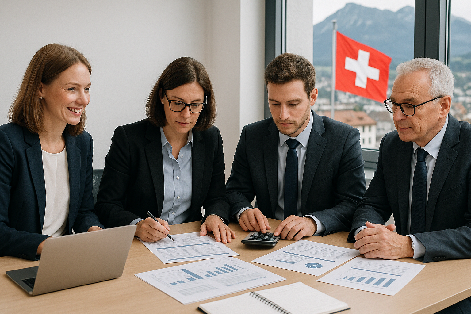 Professional accountants managing SME finances in Switzerland