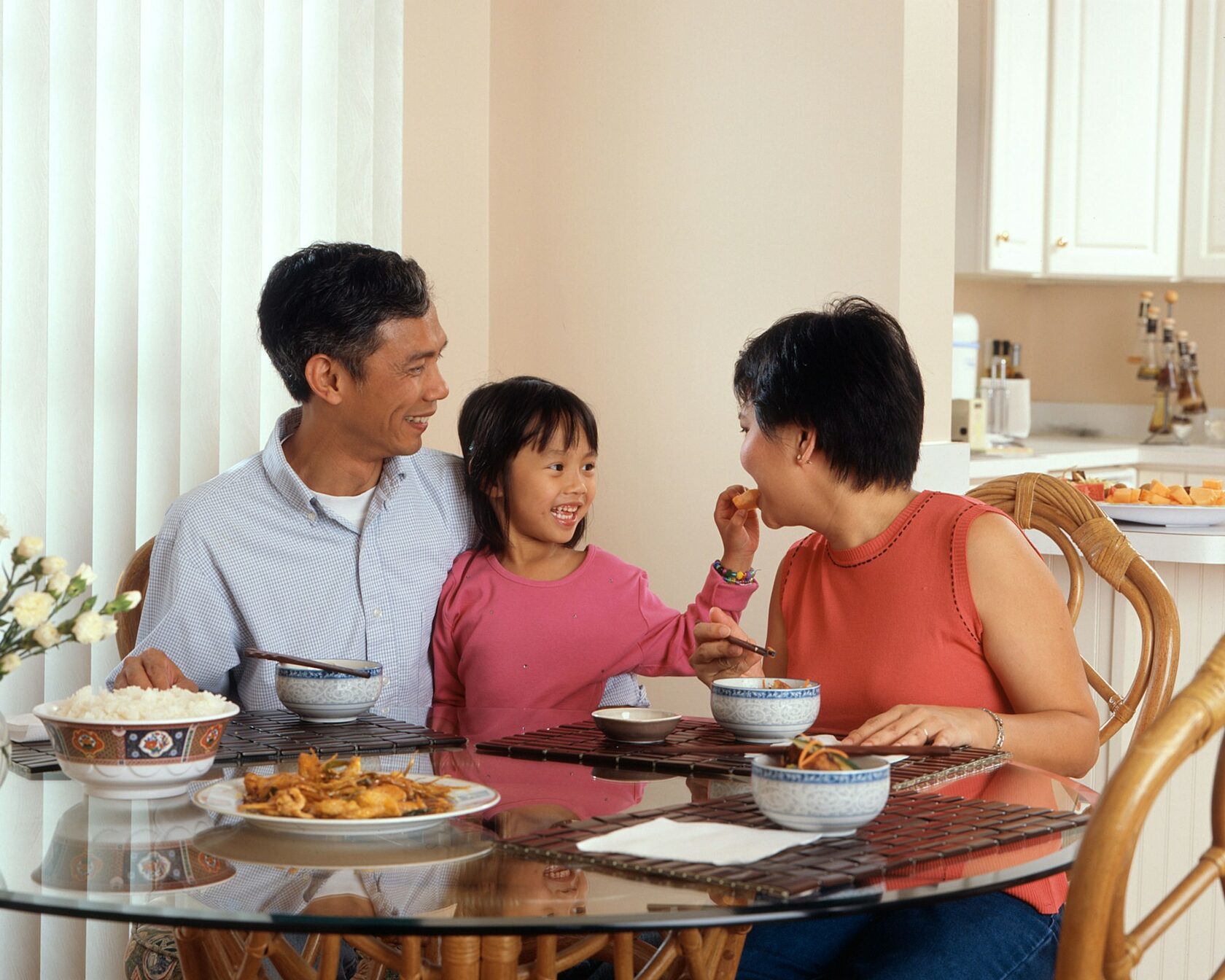 A family-style dinner laid out at home