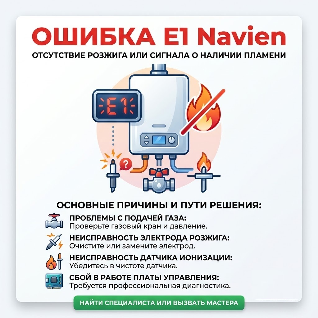Ошибка Е1 Navien NGB 210 NGB 150. Неудачный розжиг пламя не обнаружено