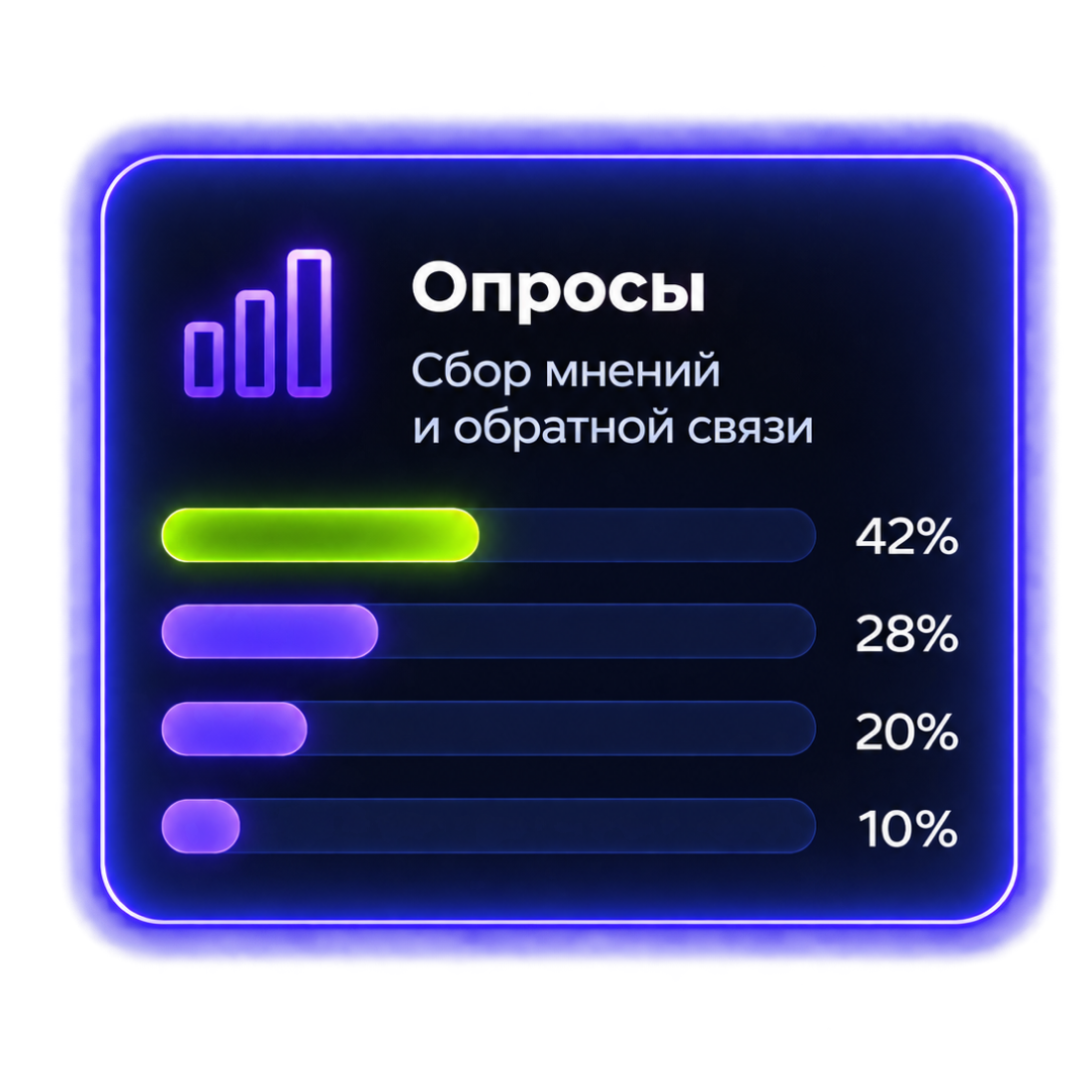Опросы — сбор мнений и обратной связи. Результаты отображаются в виде диаграммы.