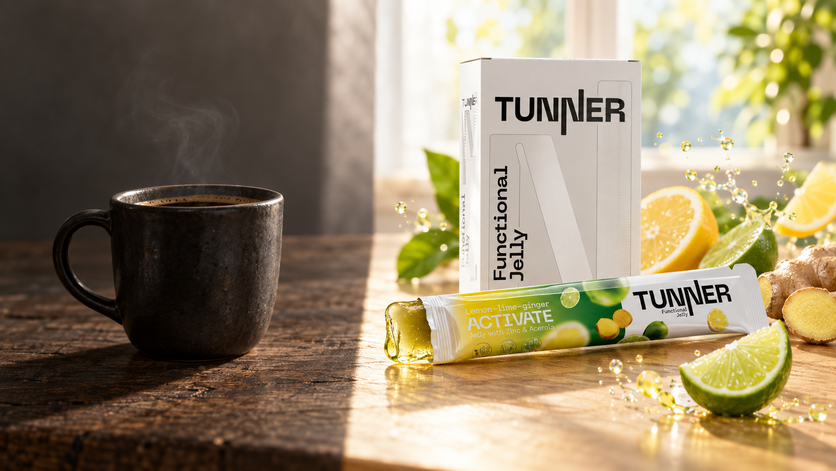 TUNNER ACTIVATE рядом с чашкой кофе