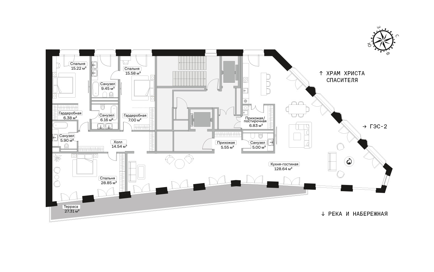 Пример планировки пентхауса 263 м²
