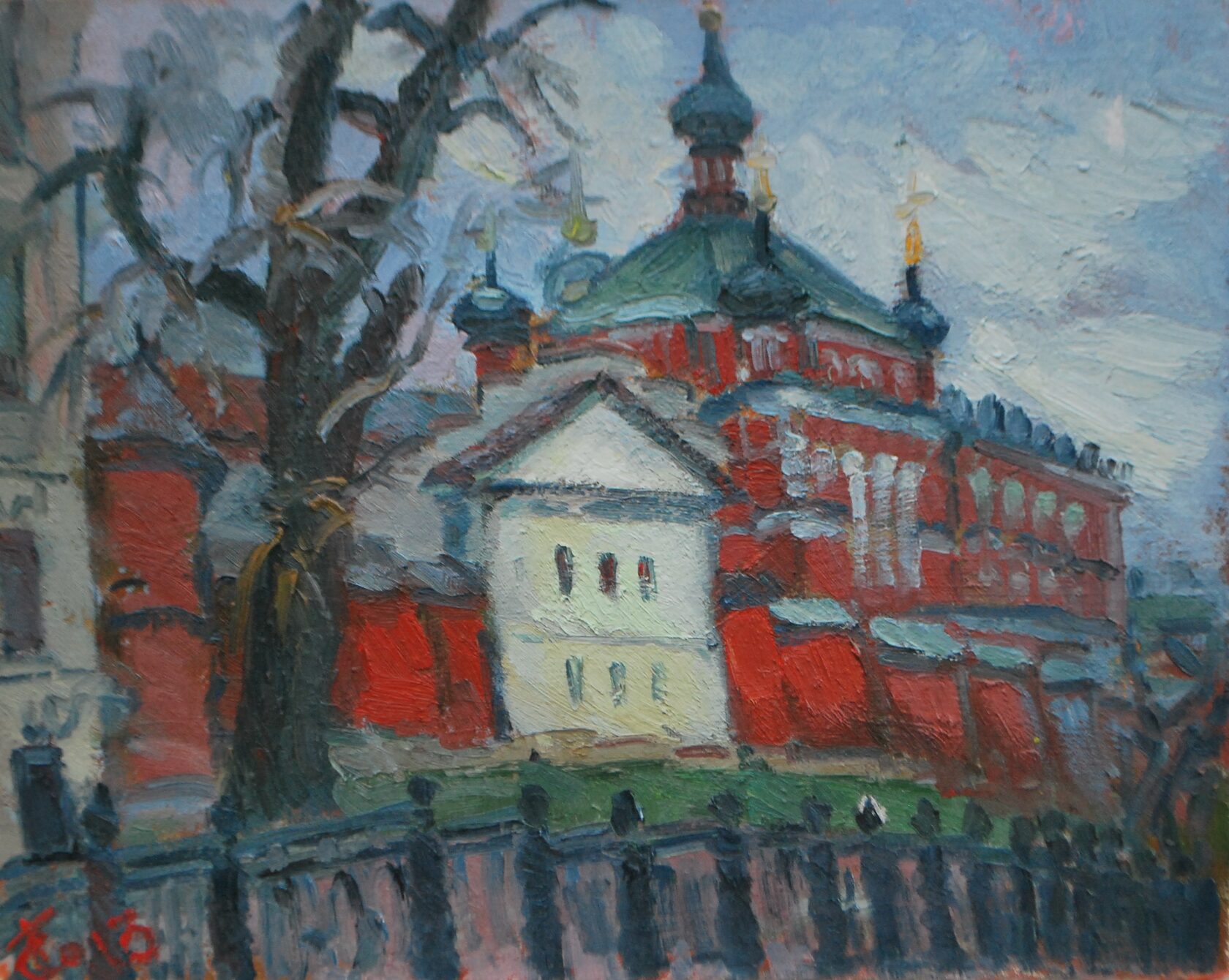Живописный пейзаж Москвы. Картина маслом на холсте.