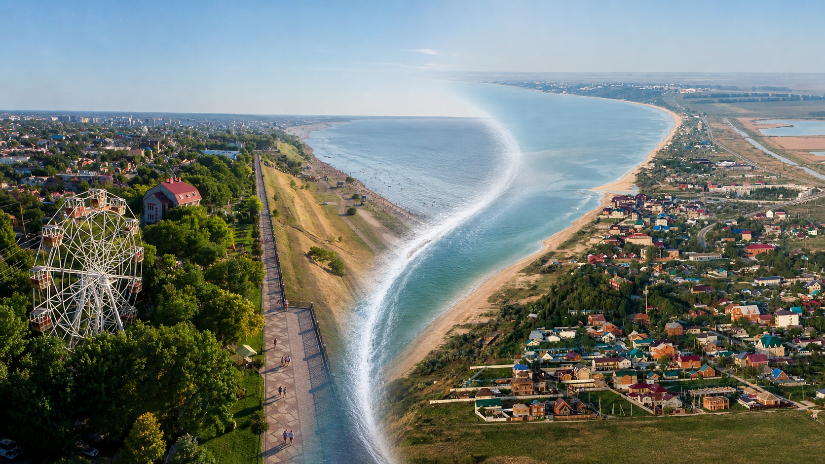 Вид сверху на город Ейск и станицу Должанскую
