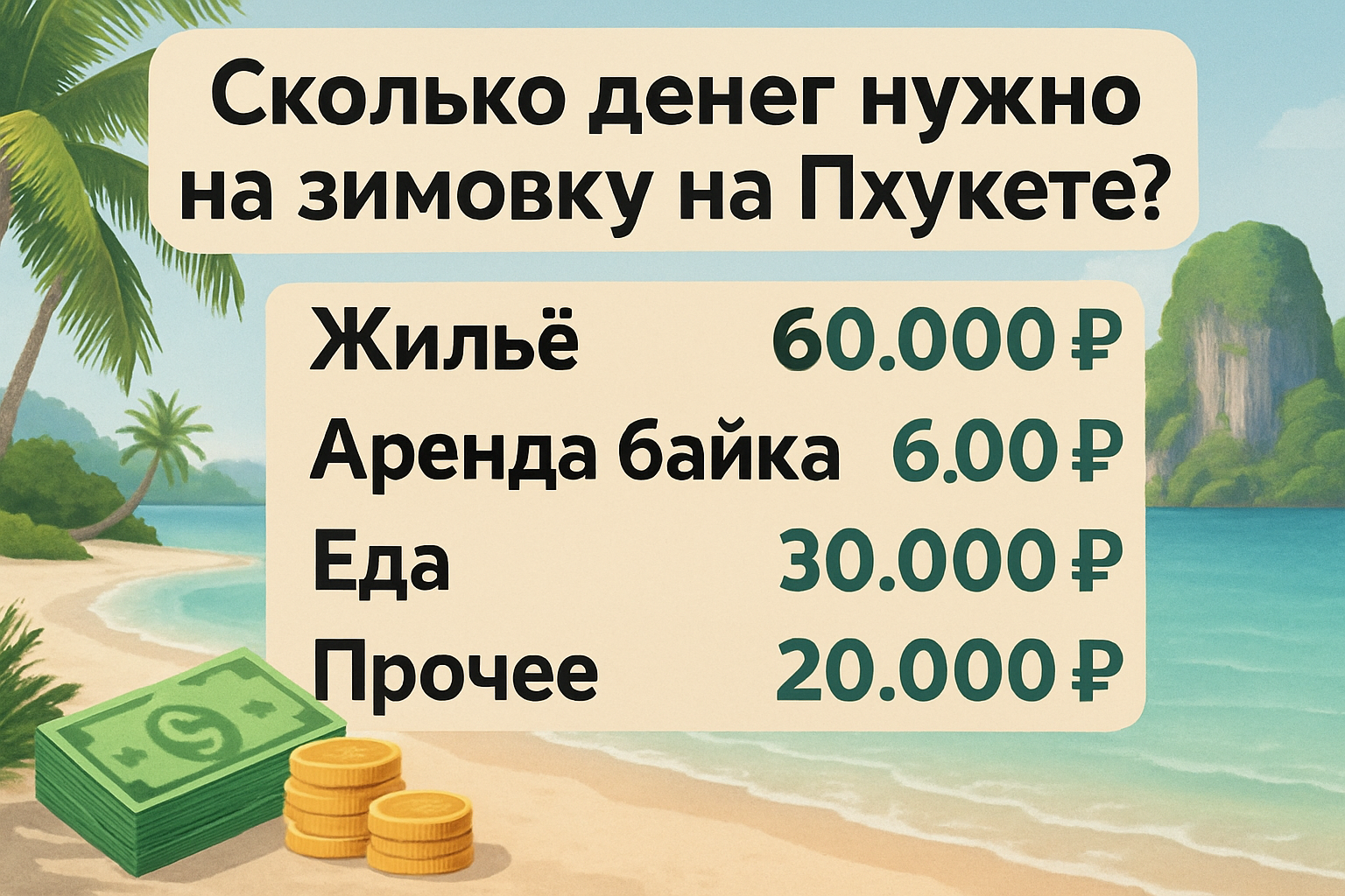 Зимовка на Пхукете — мечта тысяч фрилансеров, удалёнщиков, пенсионеров и просто любителей тепла. Но сколько реально стоит жизнь на этом райском острове, если вы собираетесь провести здесь 3–6 месяцев? Я подготовил подробный, честный расчёт с рекомендациям