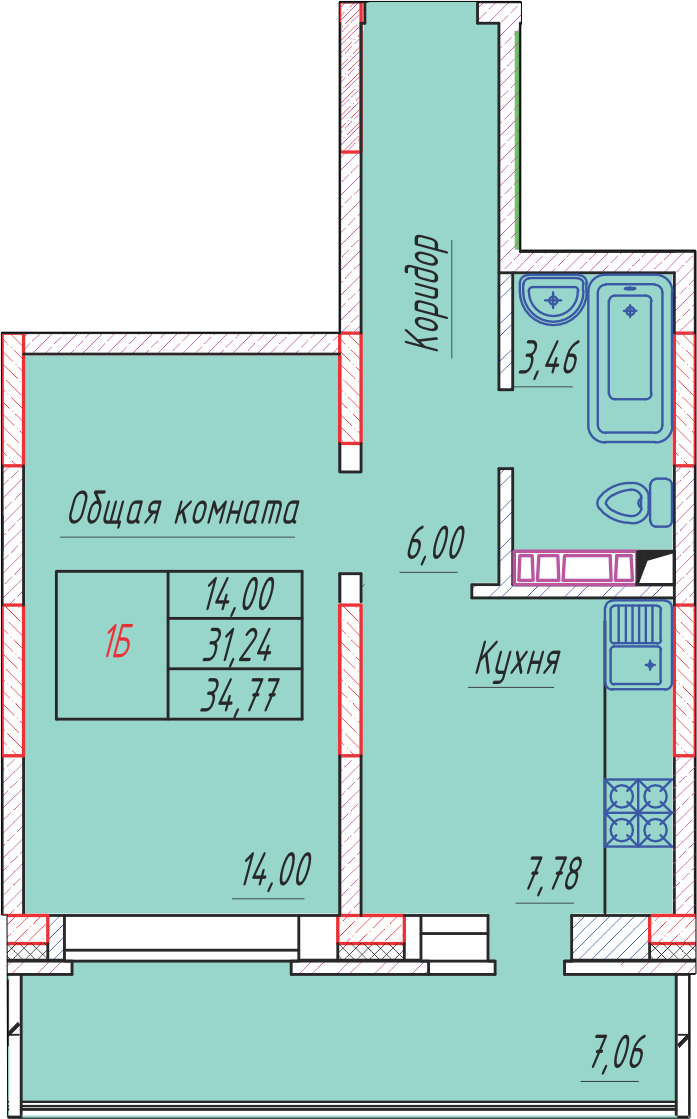 ЖК Волжская тройка планировка однокомнатной квартиры