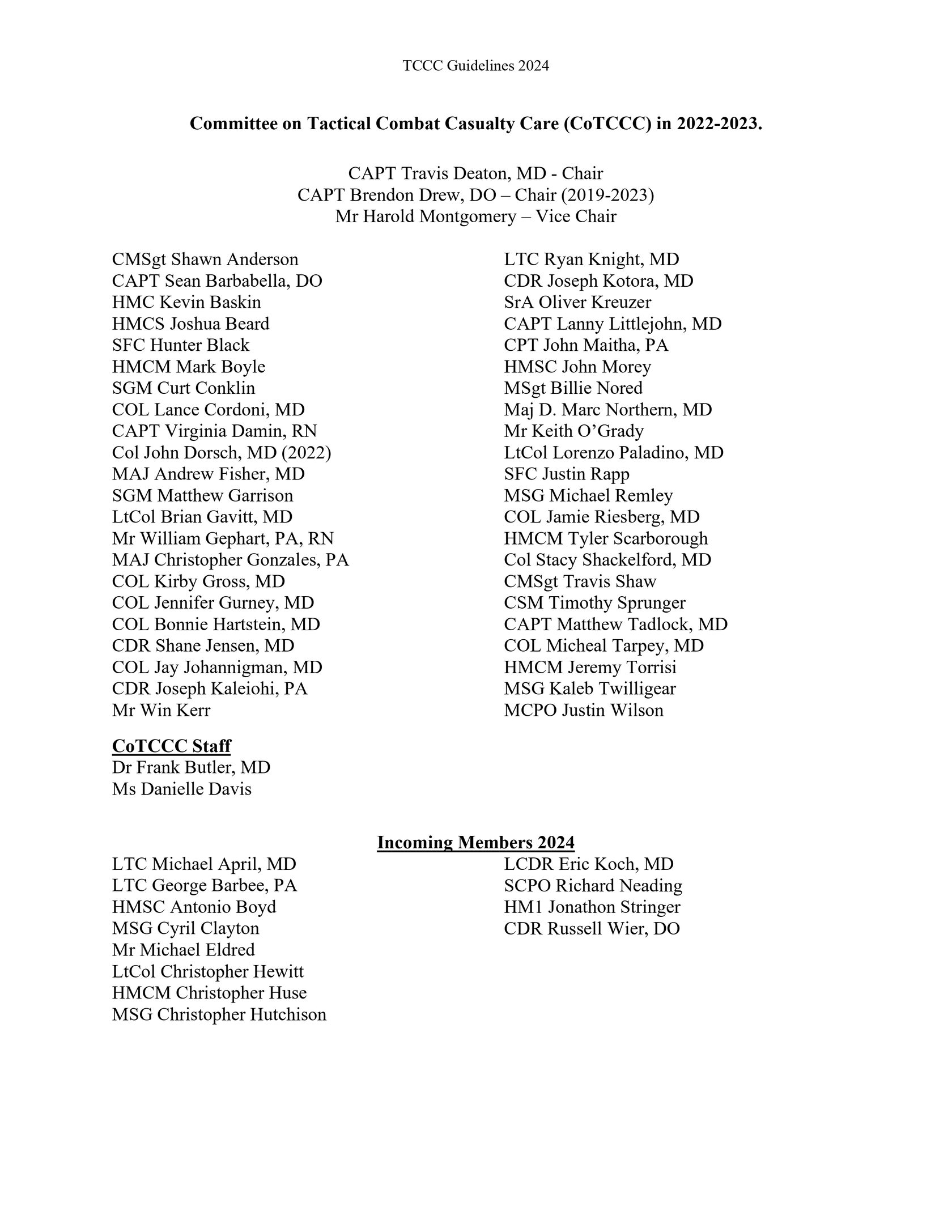 Протокол Tactical Combat Casualty Care (TCCC) Guidelines от 25 января 2024 г. полный текст на английском языке