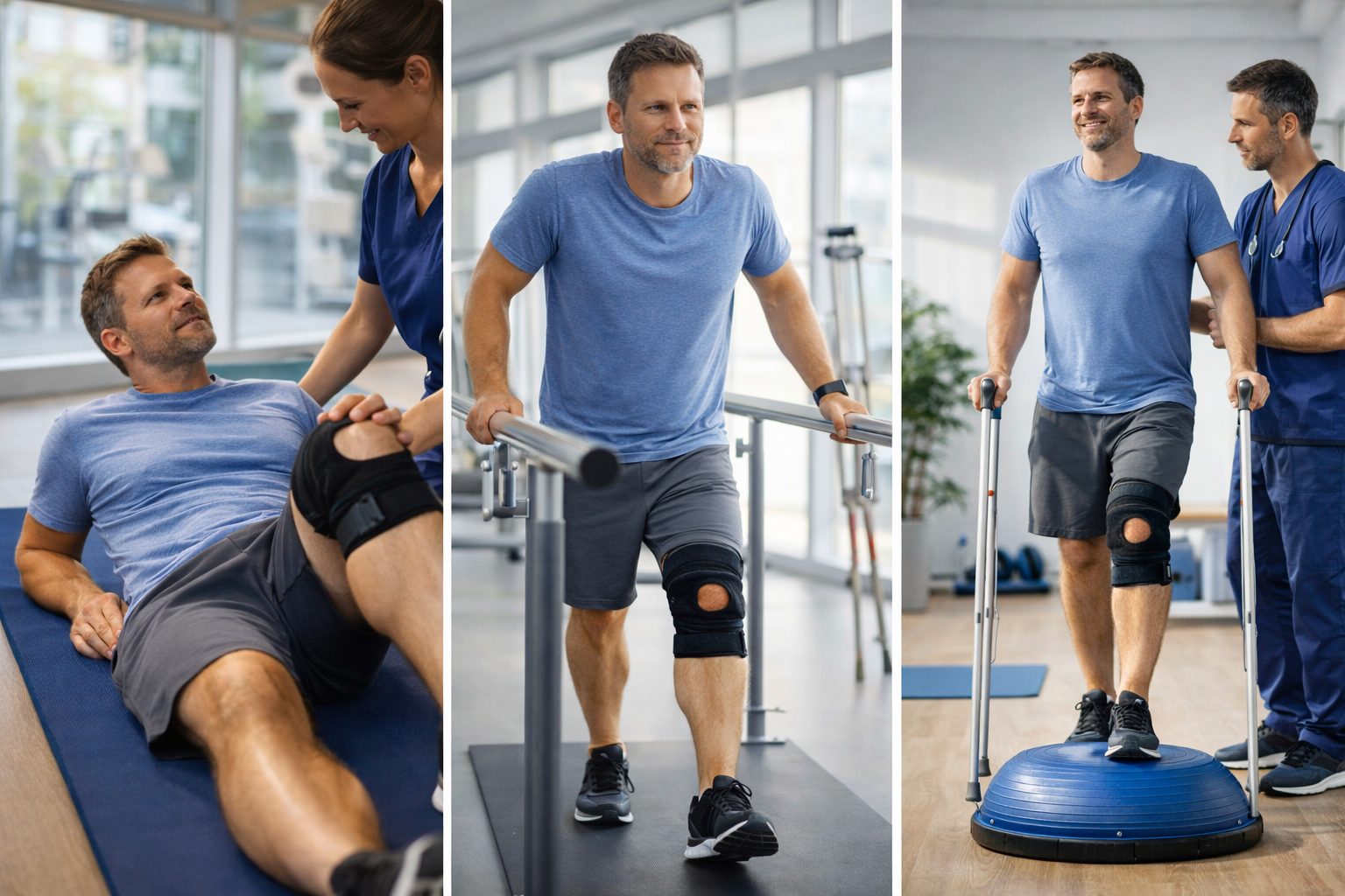 Пациент среднего возраста проходит путь от боли в колене к восстановлению после артроскопии коленного сустава