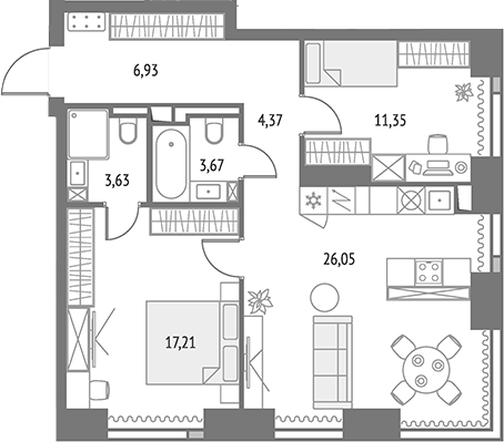 3-комнатная 71,6 м²
