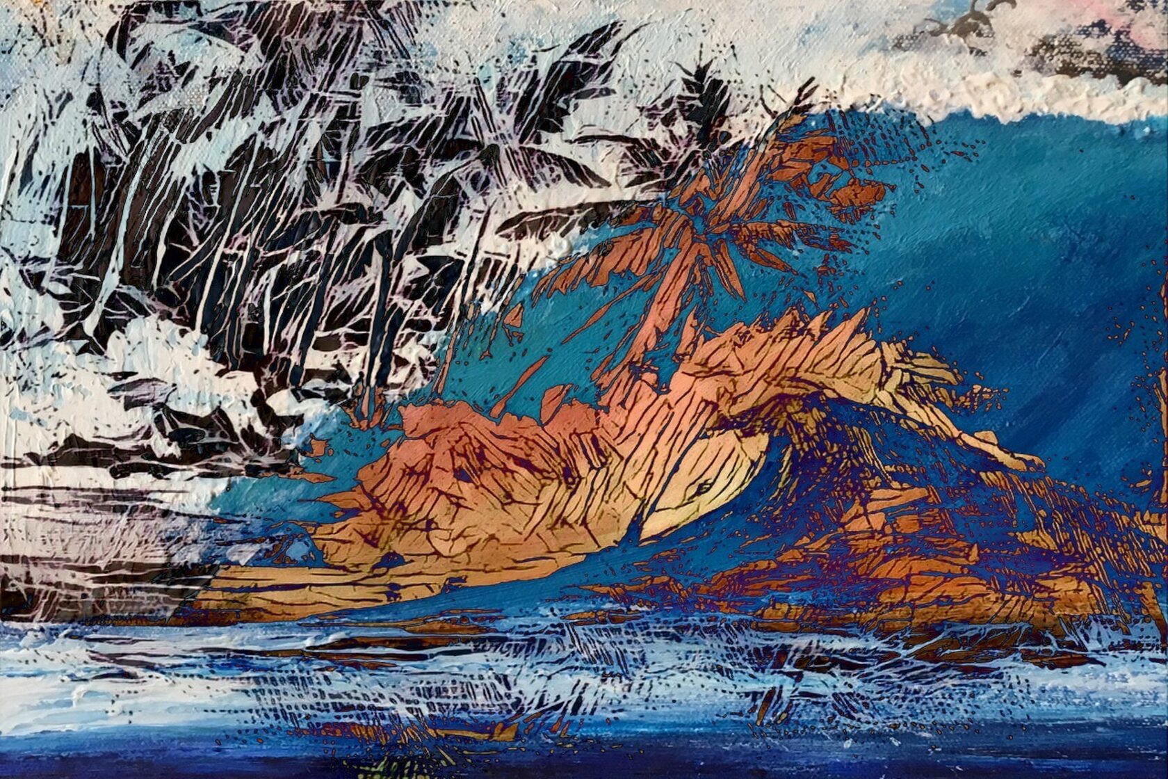 Monumental painted landscape — culminating visual statement of Blue Me Away series