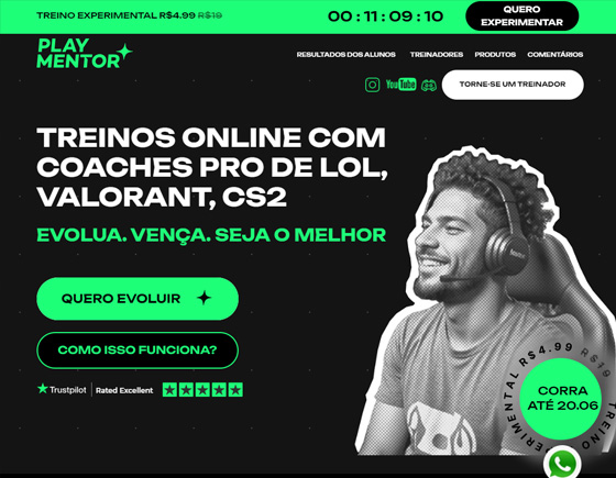 Сайт Playmentor — онлайн-тренировки с профессиональными тренерами по киберспорту