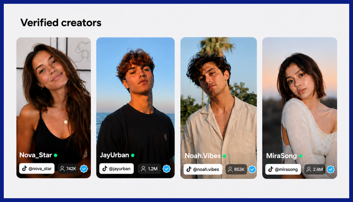 Verified creator profiles on One2Fan with verification badges