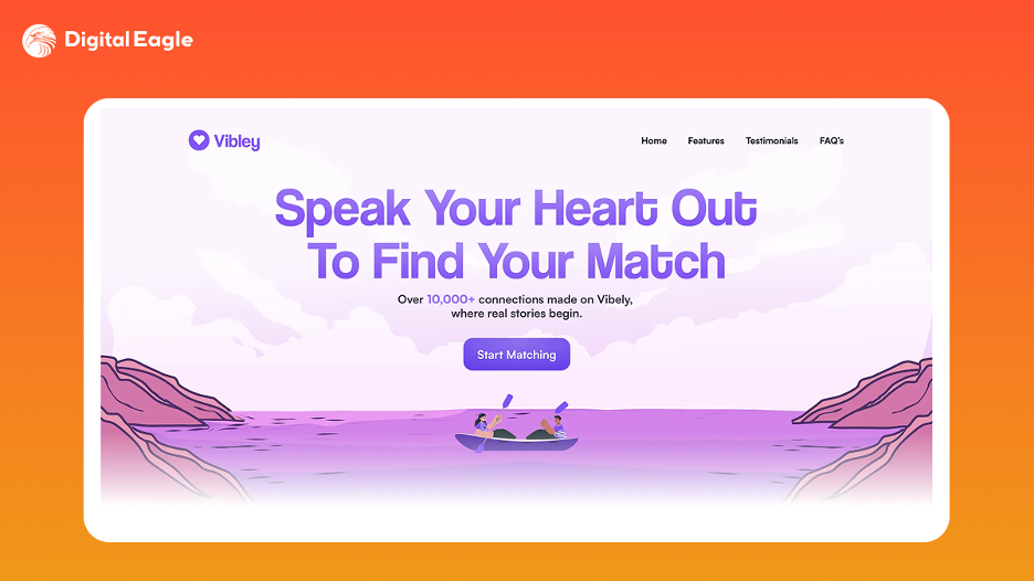 Example of a dating app landing page with a clear headline and call to action