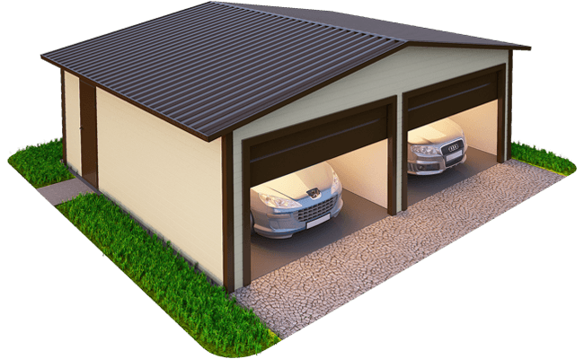 Гараж для двух автомобилей двухскатный