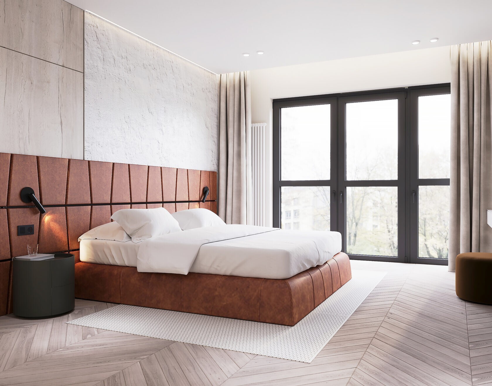 двуспальная кровать с изголовьем