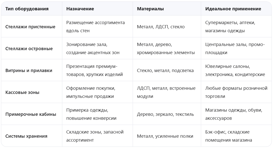 материалы торгового оборудования для магазина