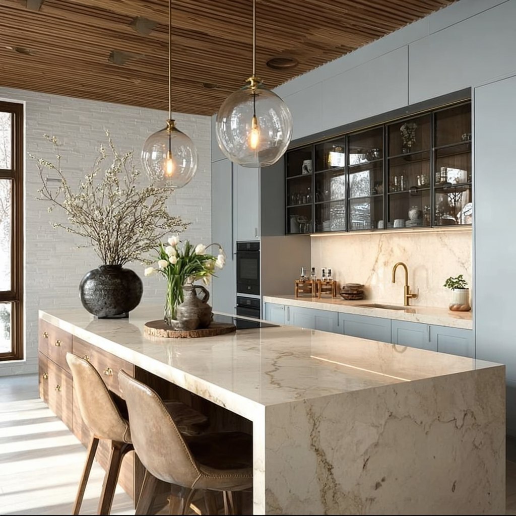 Современная кухня с тёплой нейтральной палитрой