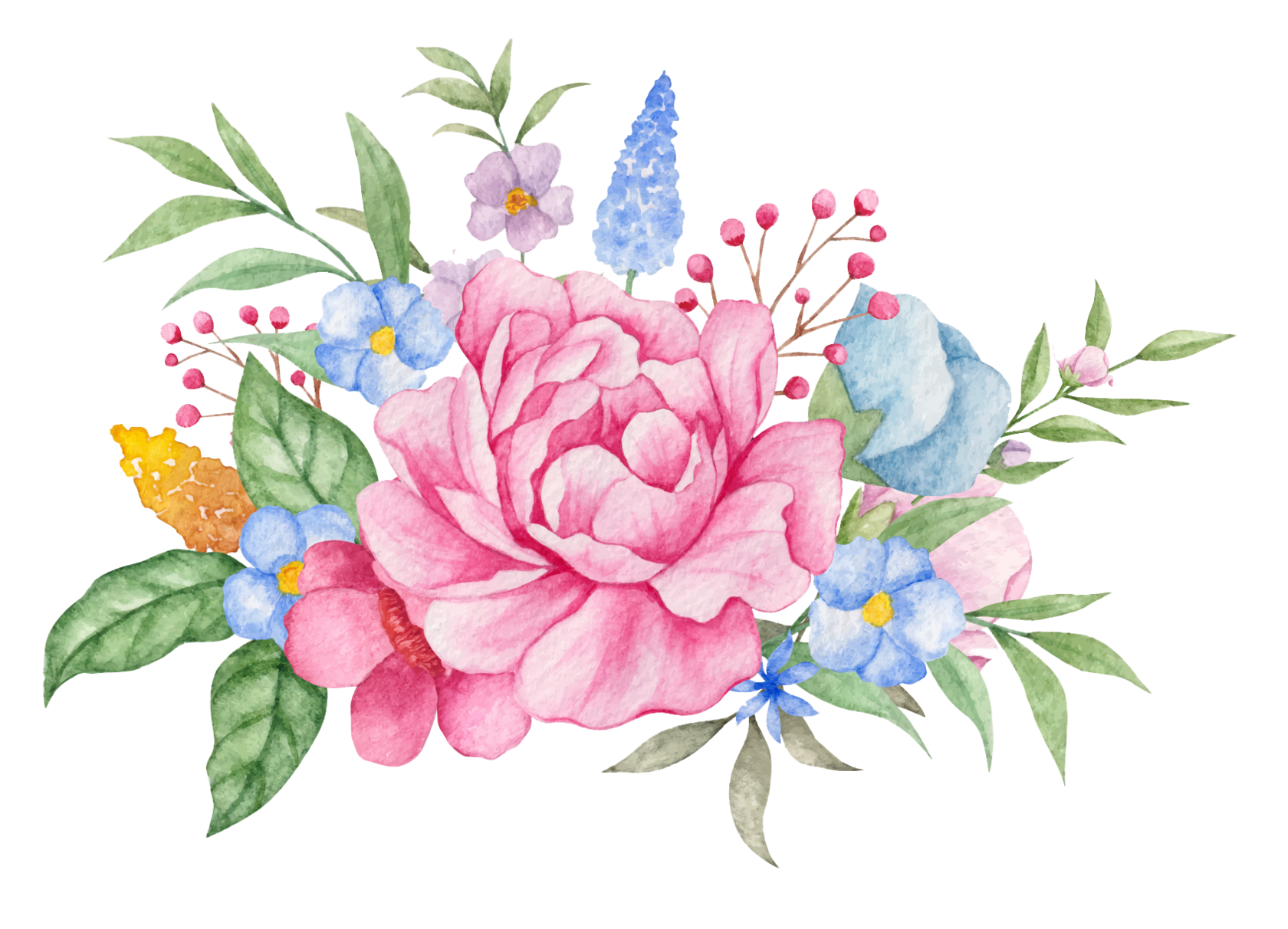 букет цветов, выполненных в акварели, расположены справа от телефона