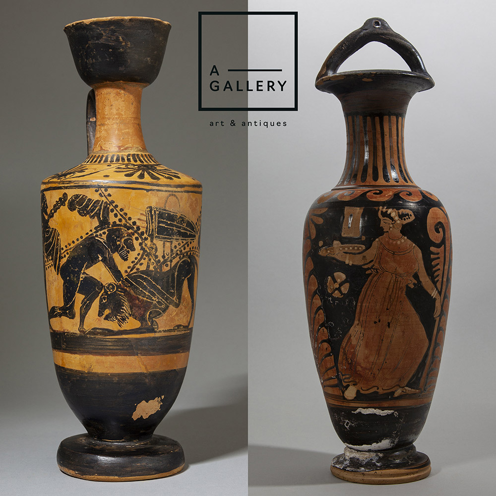 Чернофигурный и краснофигурный древнегреческие сосуды из коллекции A-Gallery, Москва