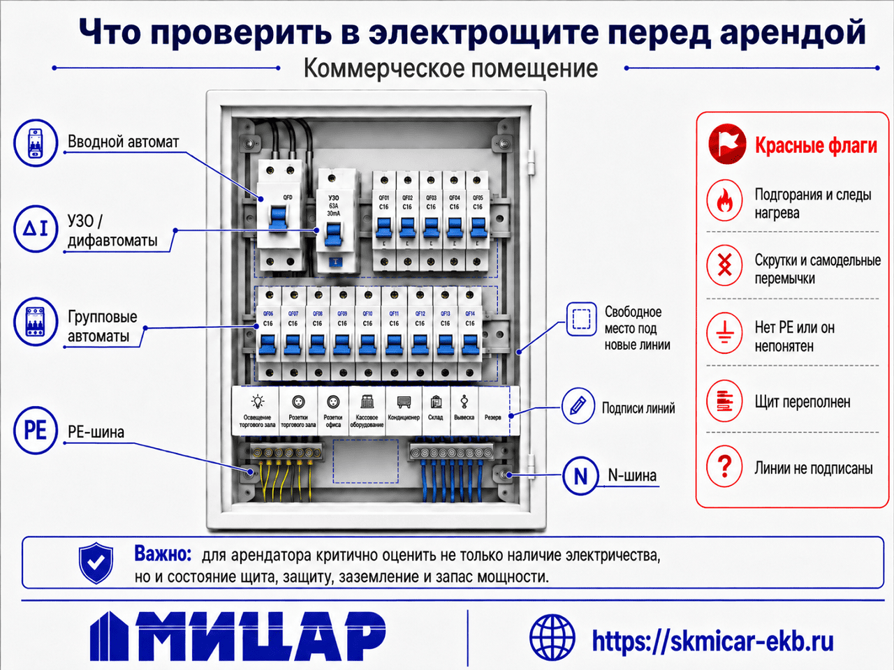 Схема: что проверить в электрощите перед арендой