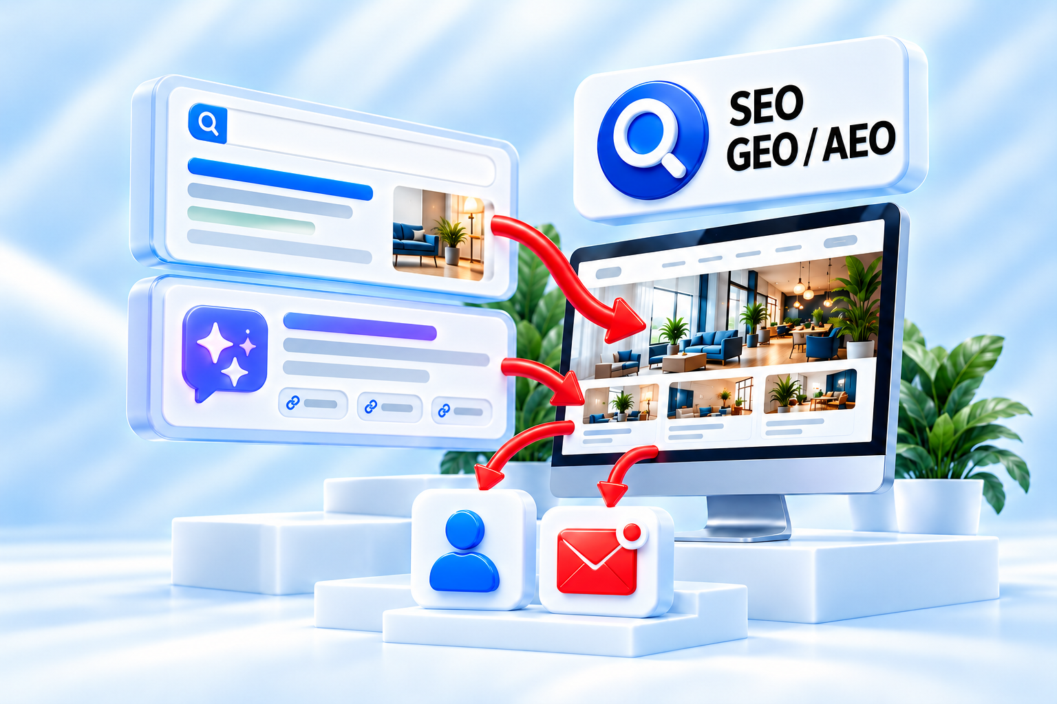 SEO · GEO / AEO — иллюстрация услуги студии Kuznetsov.expert