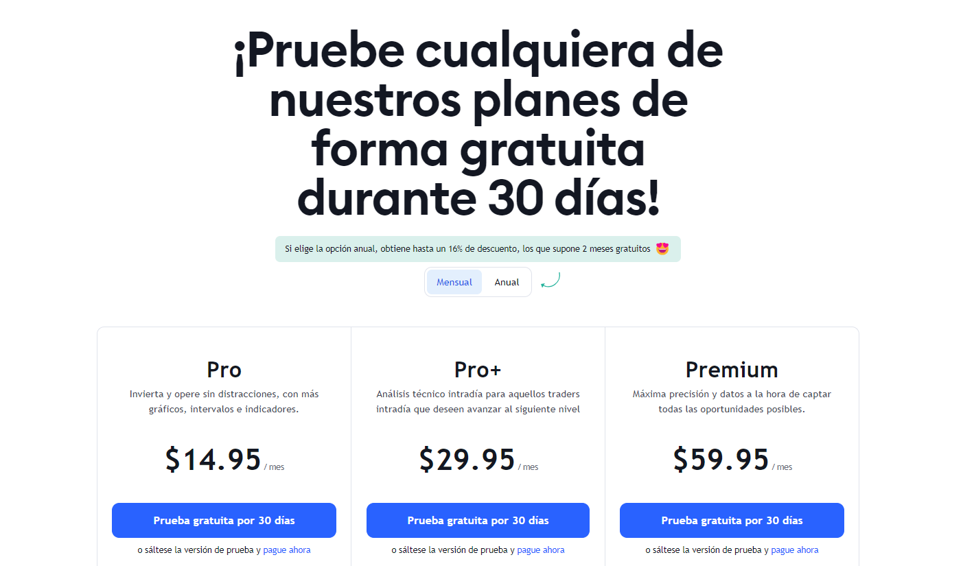 Planes de pago de suscripción TradingView