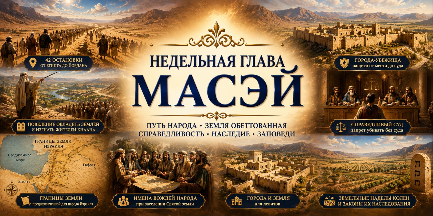 Недельная глава Масэй - 42 остановки Земля Израиля и города-убежища  Иллюстрация