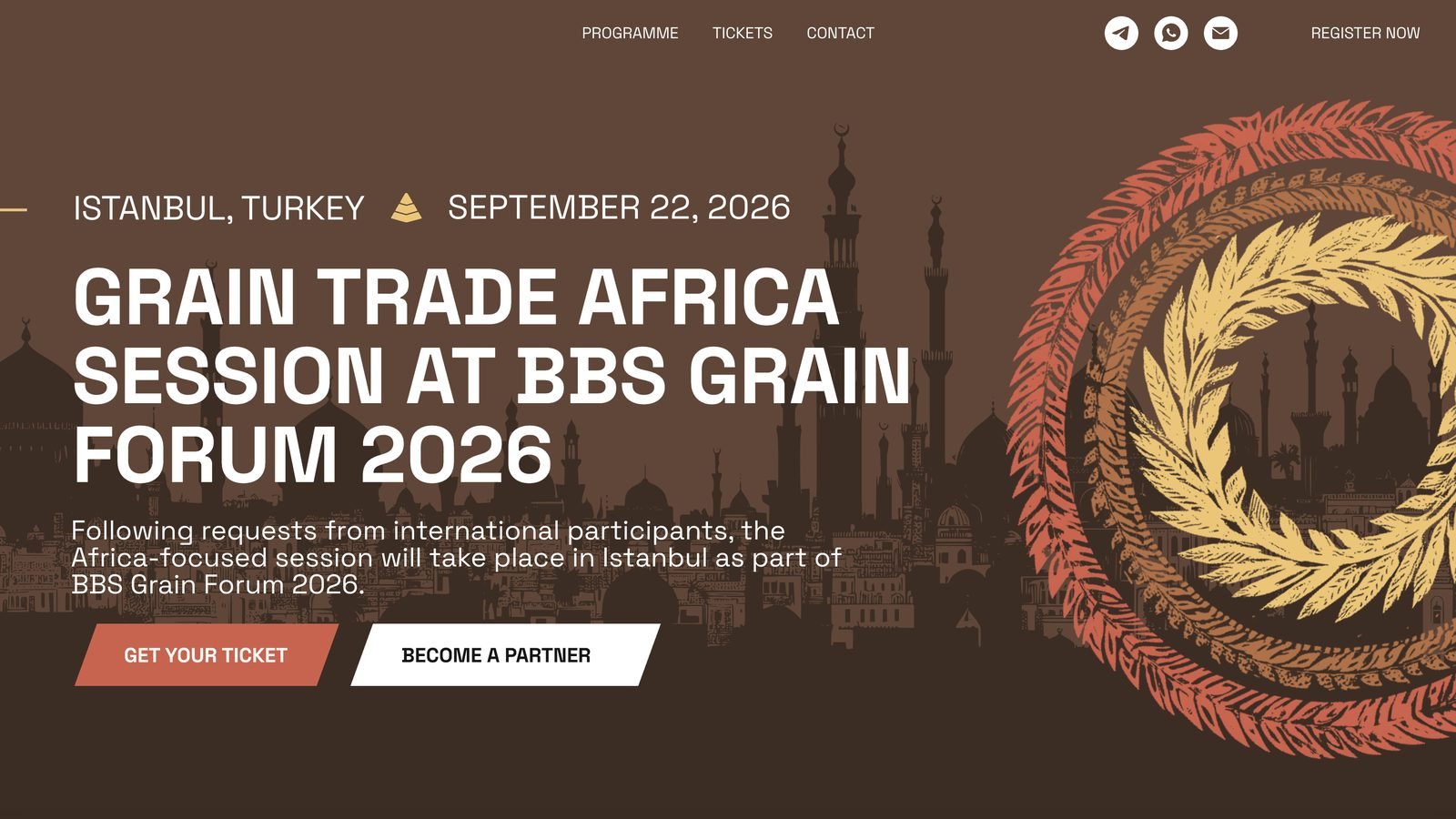 Первый экран сайта Grain Trade Africa