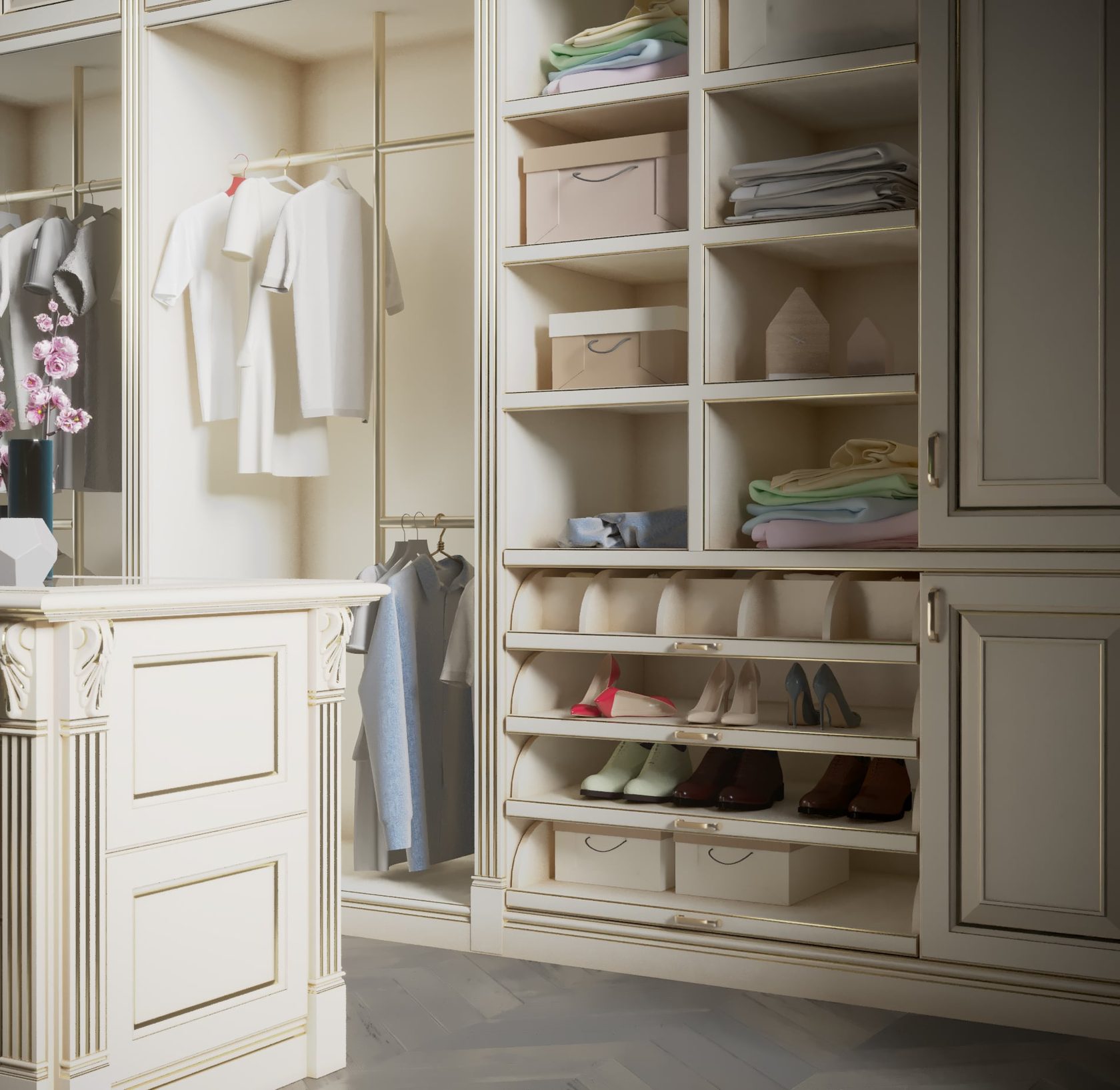 Хранение в классической прихожей: шкафы, обувницы и гардеробные