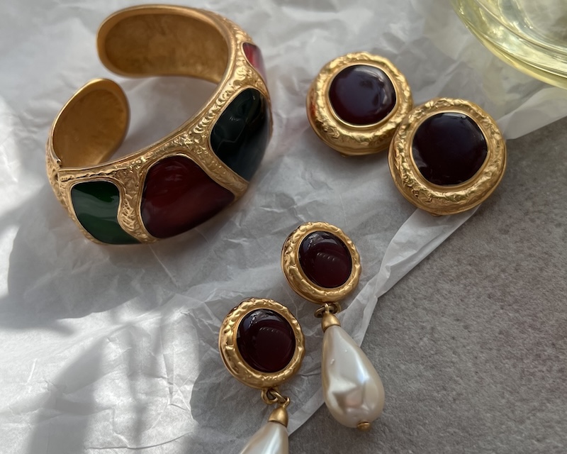 Винтажный браслет и клипсы Anne Klein с золотым покрытием