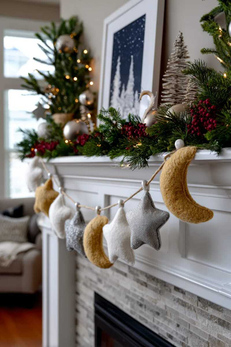 Гирлянда из шерстяных звезд и полумесяцев для создания небесной рождественской атмосферы 1