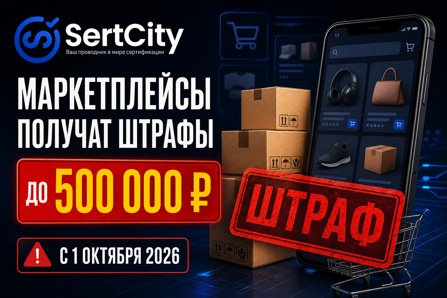 Новые штрафы для маркетплейсов и продавцов до 500 000 рублей с 1 октября 2026 года