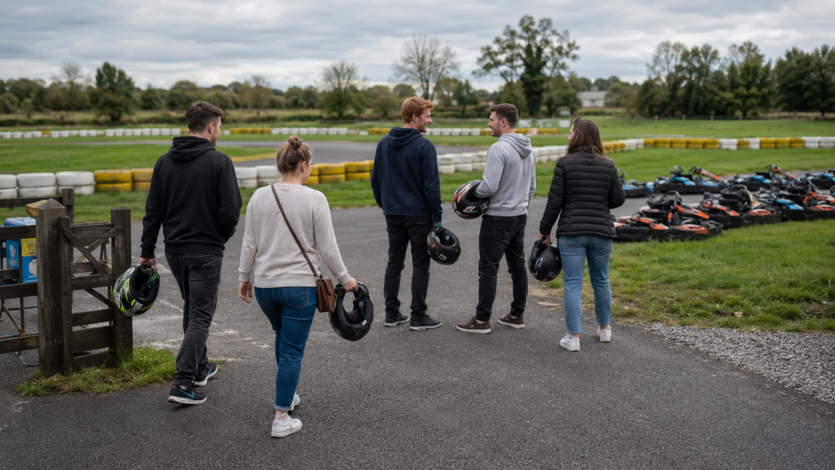 Group of people at Athboy Karting for first time.