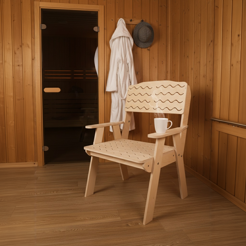 Кресло из дерева в сауне