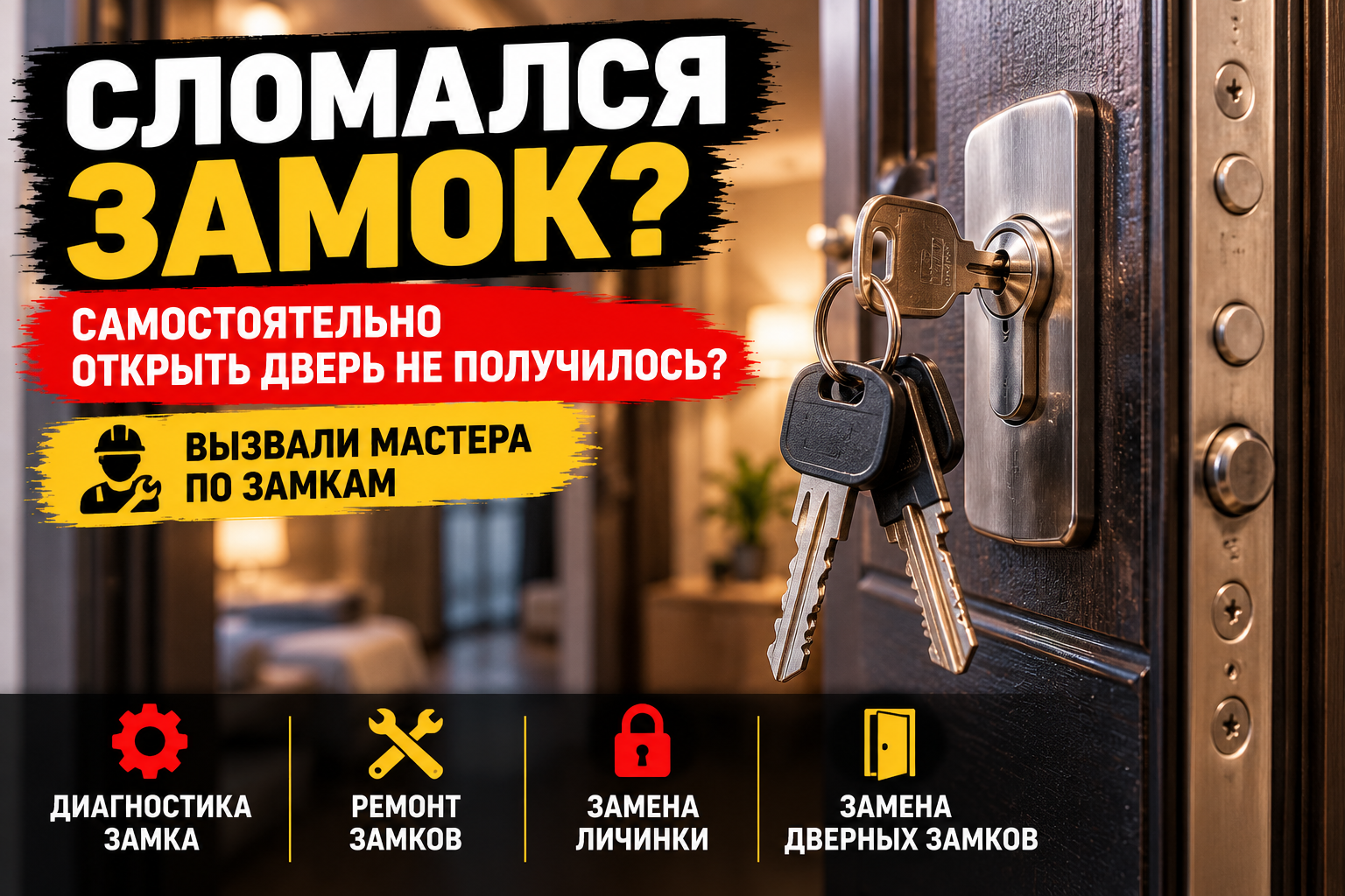 Сломался замок и не открывается дверь — вызов мастера по замкам
